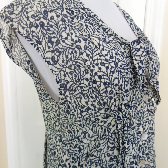 REX LESTER Sleeveless Navy Off-White Leaf Print Sleeve Button Front Maxi Dress – - Picture 2 of 8